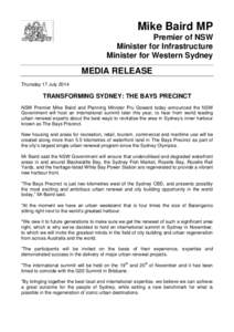 Mike Baird MP Premier of NSW Minister for Infrastructure Minister for Western Sydney  MEDIA RELEASE