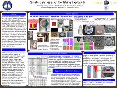 Small-scale Tests for Identifying Explosivity Jimmie C. Oxley; James L. Smith; Patrick R. Bowden; Ryan Rettinger University of Rhode Island; Technical Approach