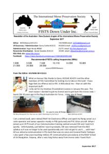 Newsletter of the Australian / New Zealand chapter of the International Morse Preservation Society September 2017 Editor: Bill Kirkwood #15215 VK1FWBK email:  VK Secretary / Administration: Garry Cottle 