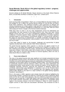 Daniel Mminele: South Africa in the global regulatory context – progress, challenges and opportunities Keynote address by Mr Daniel Mminele, Deputy Governor of the South African Reserve Bank, at the 8th Risk and Return