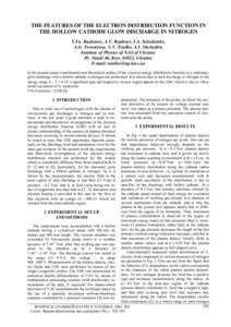 THE FEATURES OF THE ELECTRON DISTRIBUTION FUNCTION IN THE HOLLOW CATHODE GLOW DISCHARGE IN NITROGEN V.Yu. Bazhenov, A.V. Ryabtsev, I.A. Soloshenko, A.G. Terentyeva, V.V. Tsiolko, A.I. Shchedrin Institute of Physics of NA