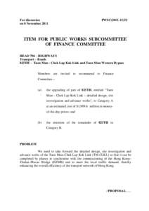 For discussion on 8 November 2011 PWSC[removed]ITEM FOR PUBLIC WORKS SUBCOMMITTEE