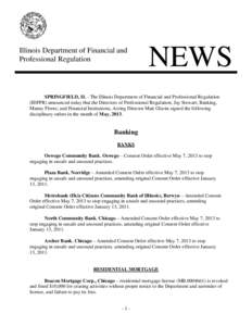 Illinois Department of Financial and Professional Regulation NEWS  SPRINGFIELD, IL - The Illinois Department of Financial and Professional Regulation