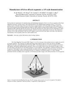 Manufacture of 8.4 m off-axis segments: a 1/5 scale demonstration H. M. Martina, J. H. Burgea,b, B. Cuerdena, S. M. Millera, B. Smitha, C. Zhaob a