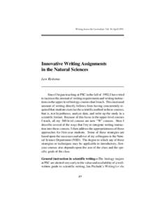 Writing Across the Curriculum, Vol. 10: AprilInnovative Writing Assignments in the Natural Sciences Len Reitsma