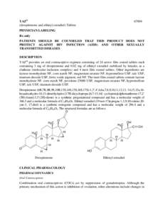 YAZ® (drospirenone and ethinyl estradiol) Tablets[removed]PHYSICIAN LABELING