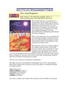 New Asian Emperors Haley, George T., Tan, Chin Tiong, and Haley, Usha C. V. Butterworth Heinemann, 1998 164pp ISBN[removed]