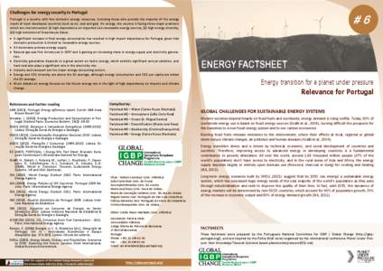 Challenges for energy security in Portugal   #6 Portugal is a country with few domestic energy resources, including those who provide the majority of the energy  needs of most developed countr