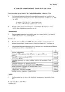 PRA[removed]HANDBOOK ADMINISTRATION INSTRUMENT (NO[removed]Powers exercised by the Board of the Prudential Regulation Authority (PRA) A.