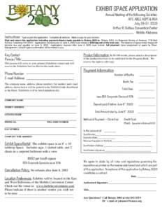 EXHIBIT SPACE APPLICATION  Annual Meeting of the following Societies: AFS, ABLS, ASPT & BSA July 28-31, 2003 Arthur R. Outlaw Convention Center