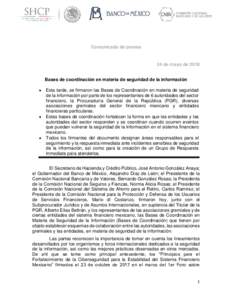 Comunicado de prensa  24 de mayo de 2018 Bases de coordinación en materia de seguridad de la información 