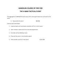 HANDGUN COURSE OF FIRE FOR THE 4-MAN TACTICAL EVENT The aggregate of 2 NDPOA 48 round course of fire utilizing the Governor’s 20 rules for this event. A. Total points this event: