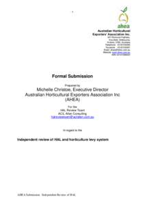 -1-  Australian Horticultural Exporters’ Association Inc. 621 Burwood Highway, Knoxfield, Melbourne,