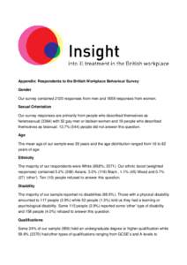 Appendix: Respondents to the British Workplace Behaviour Survey Gender Our survey contained 2120 responses from men and 1859 responses from women. Sexual Orientation Our survey responses are primarily from people who des