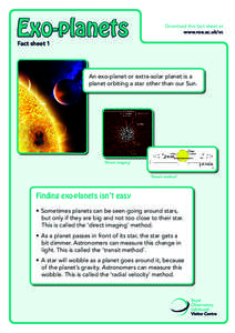 Exo-planets  Download this fact sheet at www.roe.ac.uk/vc  Fact sheet 1