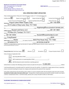 August Lakes Well No. 2 Bluebonnet Groundwater Conservation District 303 E. Washington Ave., P.O. Box 269 Navasota, TX 77868  Phone: 936‐825‐7303 Fax: 936‐825‐7331  Email: BGCD@bluebonnetgroundwa