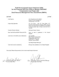 Arizona Public Service Sun Valley to Morgan[removed]Kilovolt Transmission Line Project Draft Environmental Impact Statement and Draft Resource Management Plan Amendment