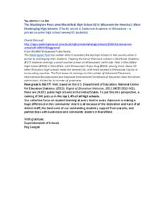 Tue[removed]:26 PM  The	
  Washington	
  Post	
  rated	
  Marshfield	
  High	
  School	
  #2	
  in	
  Wisconsin	
  for	
  America’s	
  Most	
   Challenging	
  High	
  Schools.	
  (The	
  #1	
  schoo