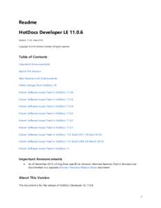 Readme HotDocs Developer LE[removed]Version[removed]June 2014 Copyright © 2014 HotDocs Limited. All rights reserved.  Table of Contents