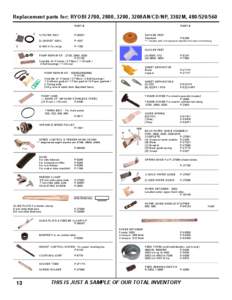 Replacement parts for: RYOBI 2700, 2800, 3200, 3200AN/CD/NP, 3302M, [removed]PART # 1 3