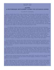 San Diego Union January 1, 1895 ALPINE A PICTURESQUE SETTLEMENT ALONG THE CUYAMACA RANGE by Luther M. Leisengring