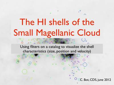 The HI shells of the Small Magellanic Cloud Using filters on a catalog to visualize the shell characteristics (size, position and velocity)  C. Bot, CDS, june 2012