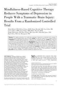 J Head Trauma Rehabil c 2013 Wolters Kluwer Health | Lippincott Williams & Wilkins Copyright  Mindfulness-Based Cognitive Therapy Reduces Symptoms of Depression in