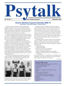 Psytalk Newsletter of the Department of Psychology, Kansas State University Vol. 18, No. 1  www.k-state.edu/psych