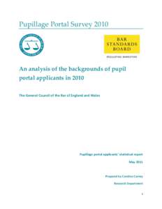 Pupillage Portal Survey[removed]An analysis of the backgrounds of pupil portal applicants in 2010 The General Council of the Bar of England and Wales