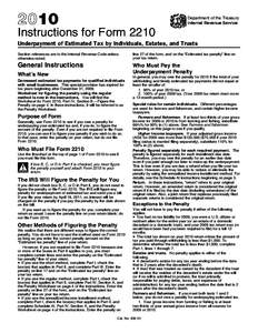 2010  Instructions for Form 2210 Department of the Treasury Internal Revenue Service