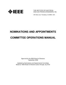 THE INSTITUTE OF ELECTRICAL AND ELECTRONICS ENGINEERS, INC. 445 Hoes Lane, Piscataway, NJ 08854, USA NOMINATIONS AND APPOINTMENTS COMMITTEE OPERATIONS MANUAL