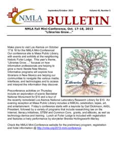 September/October[removed]Volume 43, Number 5 NMLA Fall Mini-Conference, Oct[removed], 2013 “Libraries Grow…”