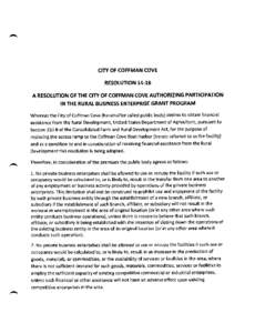 CITY OF COFFMAN COVE  RESOLUTION[removed]A RESOLUTION OF THE CITY OF COFFMAN COVE AUTHORIZING PARTICIPATION IN THE RURAL BUSINESS ENTERPRISE GRANT PROGRAM