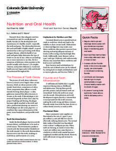 Nutrition and Oral Health Fact Sheet No.	[removed]Food and Nutrition Series| Health  by L. Bellows and R. Moore*