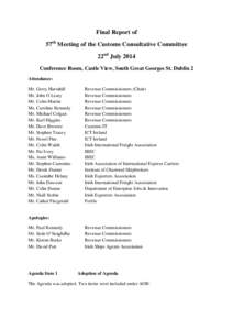 Final Report of 57th Meeting of the Customs Consultative Committee - 22nd July 2014