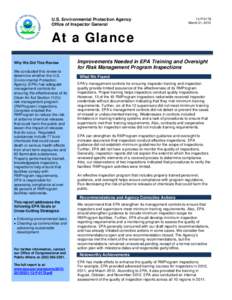 At a Glance: Improvements Needed in EPA Training and Oversight for Risk Management Program Inspections