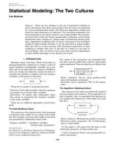 Statistical Science 2001, Vol. 16, No. 3, 199–231 Statistical Modeling: The Two Cultures Leo Breiman