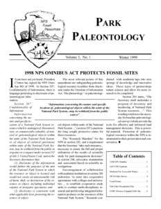 Park Paleontology, Winter 1999  Page 1  PARK PALEONTOLOGY Volume 5, No. 1
