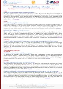 www.saarc-rsu-hped.org  Vol. 04, No. 10, 05 March 2015 ECTAD South Asia Weekly Animal Disease E-Information Regional Support Unit and Emergency Centre for Transboundary Animal Diseases for South Asia, FAO, Nepal