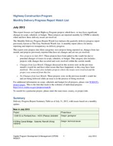 2013 July Monthly Watch List