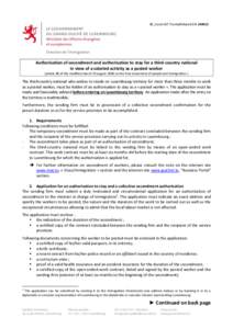 08_Cond.AST.TravSalDétaché.EN[removed]Authorisation of secondment and authorisation to stay for a third-country national in view of a salaried activity as a posted worker (article 48 of the modified law of 29 august 20