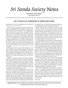 Sri Sarada Society Notes Dedicated to Holy Mother Spring 2008, Volume 14