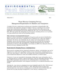 WMD-HW[removed]Waste Mercury-Containing Devices: Management Requirements for Handlers and Transporters