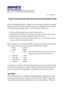 Transfer of the Ichthys LNG Project equity interest to CPC Corporation, Taiwan