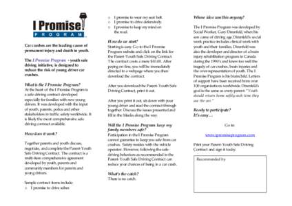 o I promise to wear my seat belt. o I promise to drive defensively. o I promise to keep my mind on the road. Car crashes are the leading cause of permanent injury and death in youth.