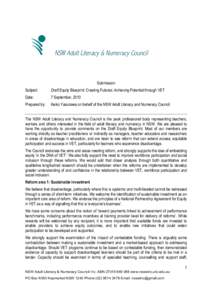    NNSW Adult Literacy & Numeracy Council Submission Subject: