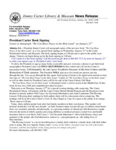 Jimmy Carter Library & Museum News Release