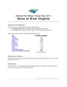 Amtrak Fact Sheet, Fiscal Year[removed]State of West Virginia