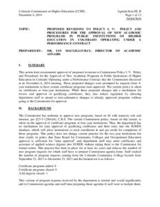 Colorado Commission on Higher Education (CCHE) December 4, 2014 Agenda Item III, B Page 1 of 12 Action Item