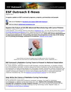 ESF Outreach E-News August 2014 A regular update on ESF’s outreach programs, projects, partnerships and people.  Like us on Facebook @ facebook.com/pages/SUNY-ESF-Outreach